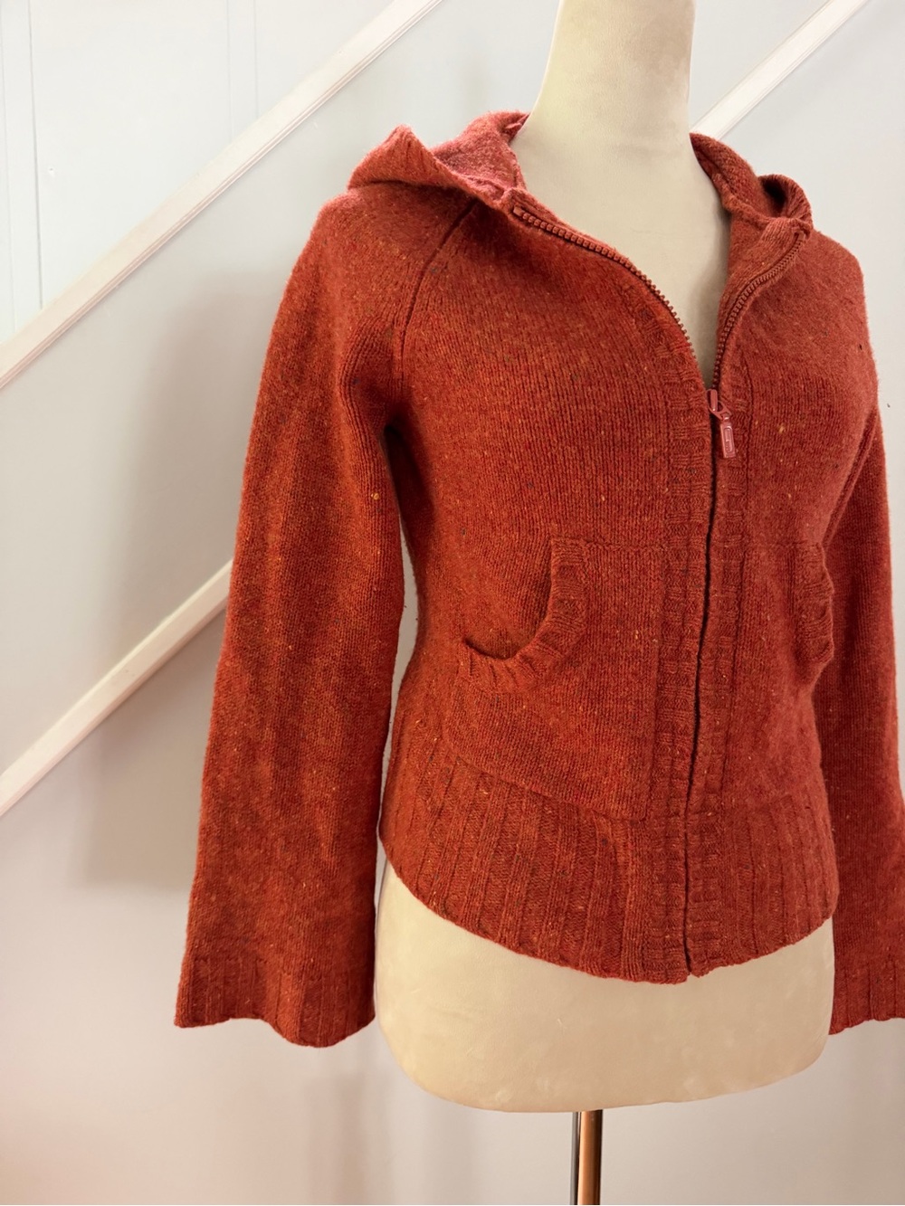 Twiggy 100% Lambswool Hooded Zip Cardigan Forest Fairy Cottagecore Rust Size L - Picture 2 of 8